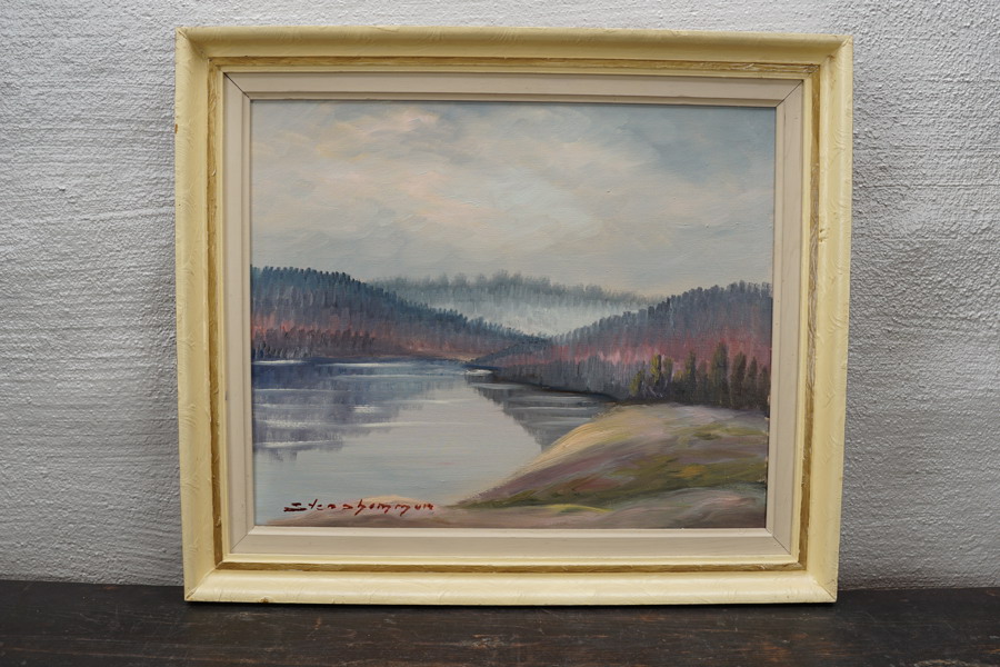 Carl Stenshammar signerad oljemålning Morgondimma 57x48,5cm. M16