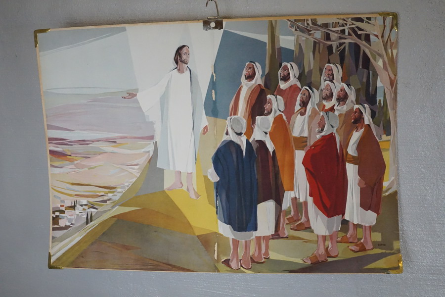 Skolplansch Gumbi skildrar religiösa motiv  70x100cm. M47