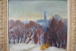 Signerad olja på duk (skog utanför stad) 81x72cm. M25/