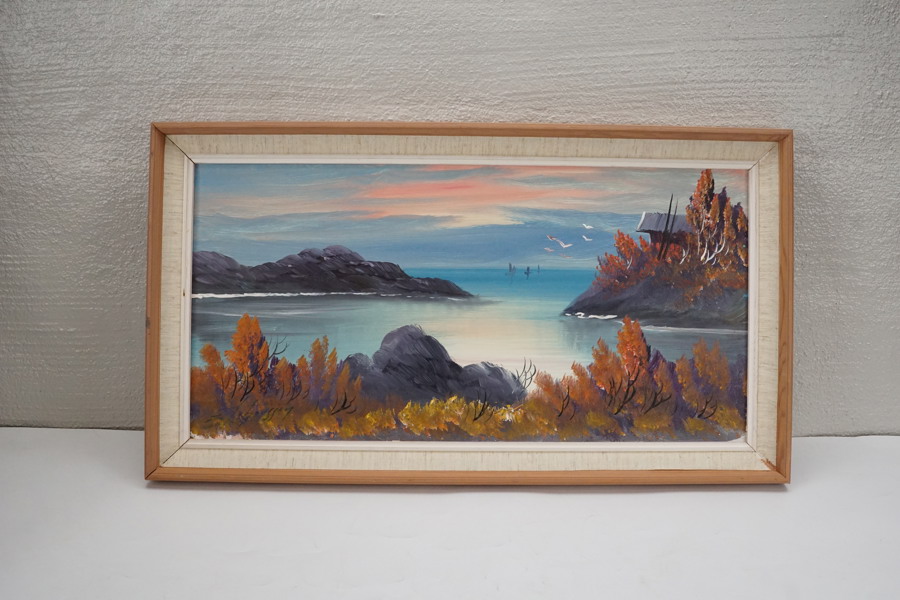 Sune Johansson signerad olja på duk (hav/skärgård) 67,5x37cm. M2/