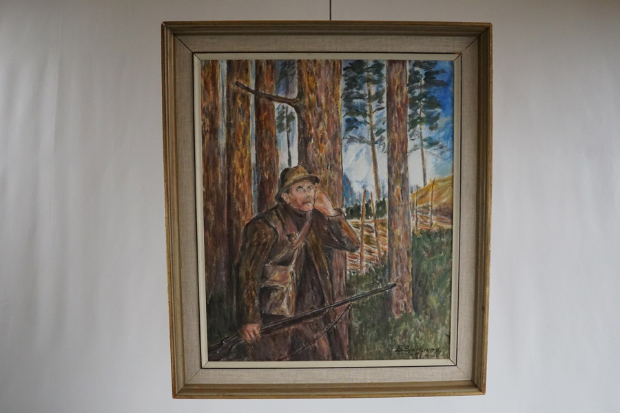 B. Björklund signerad olja på pannå Tjuvskytten 51,5x60cm. M13