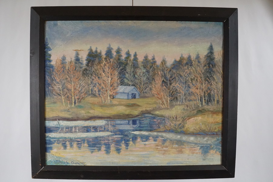 Signerad olja på duk (sjö ladugård) 58x47cm. M25