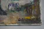 R Persson målning på duk (stuga/hus) 46x38cm. M32