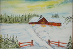 Nils Nikolai signerad målning på pannå (gård) 25x19cm. M43