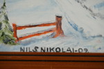 Nils Nikolai signerad målning på pannå (gård) 25x19cm. M43