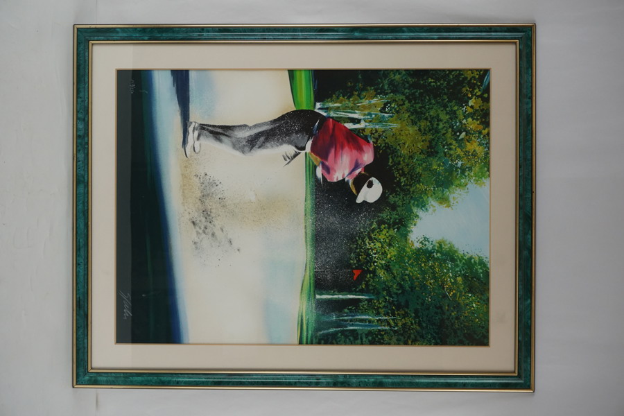 Victor Spahn signerad färglitografi (golfare) 77x97cm. M8