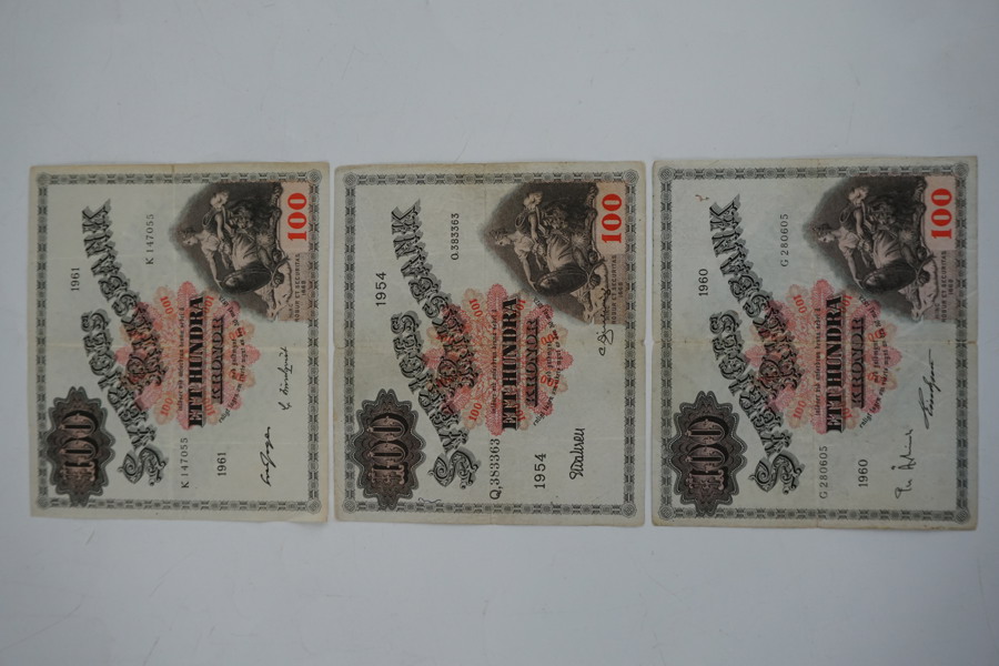 3st 100 Kronorssedlar 1954 1960 1961. A30