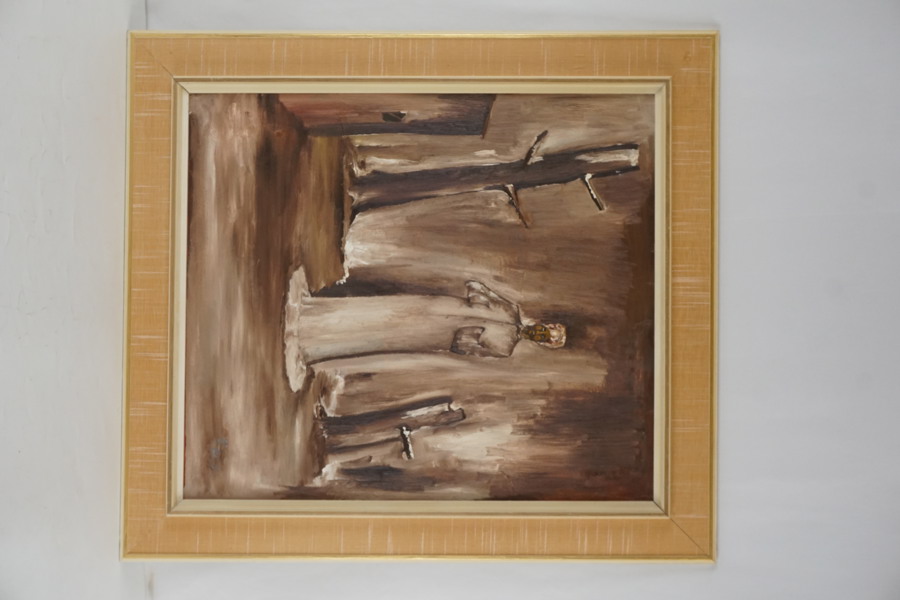 Signerad olja på pannå (Första Dagen) 67x75cm. M33/