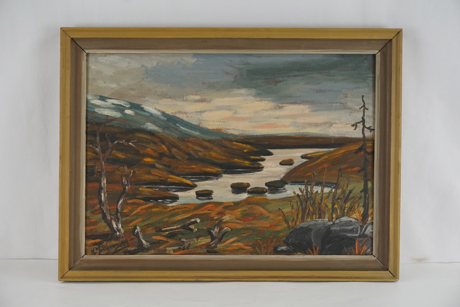 Signerad målning på pannå (fjällandskap) 69x51cm. M34/