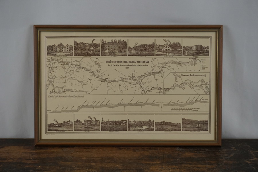 Strömsholms Nya Kanal och Farled karta 59x38cm . M22/
