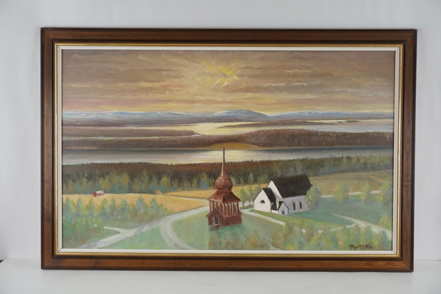 Marthelli signerad målning på pannå (Frösö kyrka) 101x72cm. M18/