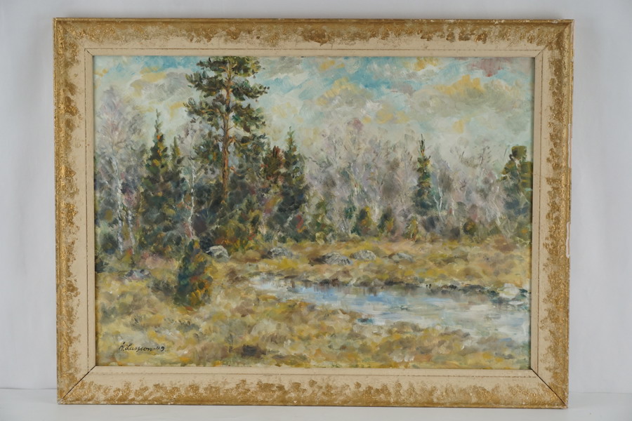 Ö. Larsson signerad oljemålning (skog) 80x60cm. M24/