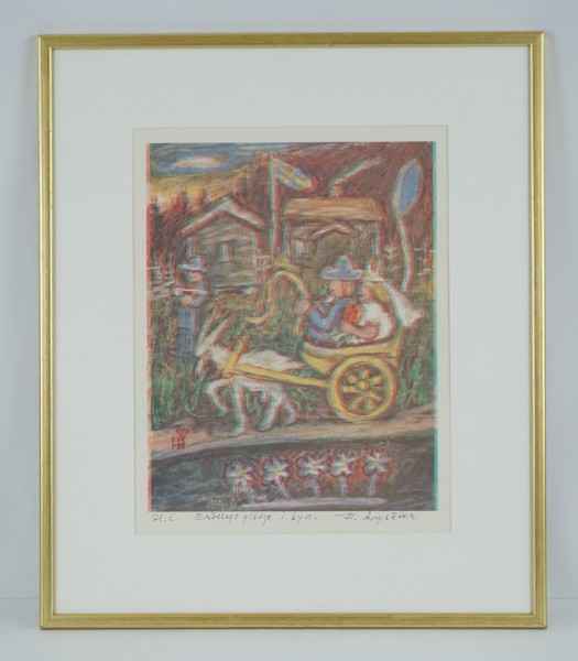 Tryck "Bröllopsglädje i byn" 48x56,5cm. M15