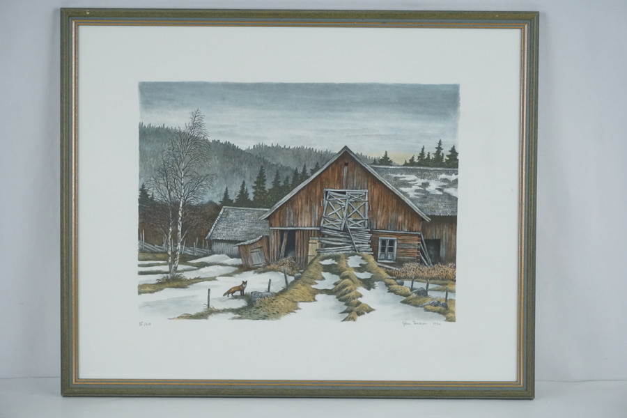 Göran Boström signerad färglitografi (ladugård) 59,5x48,5cm. M17