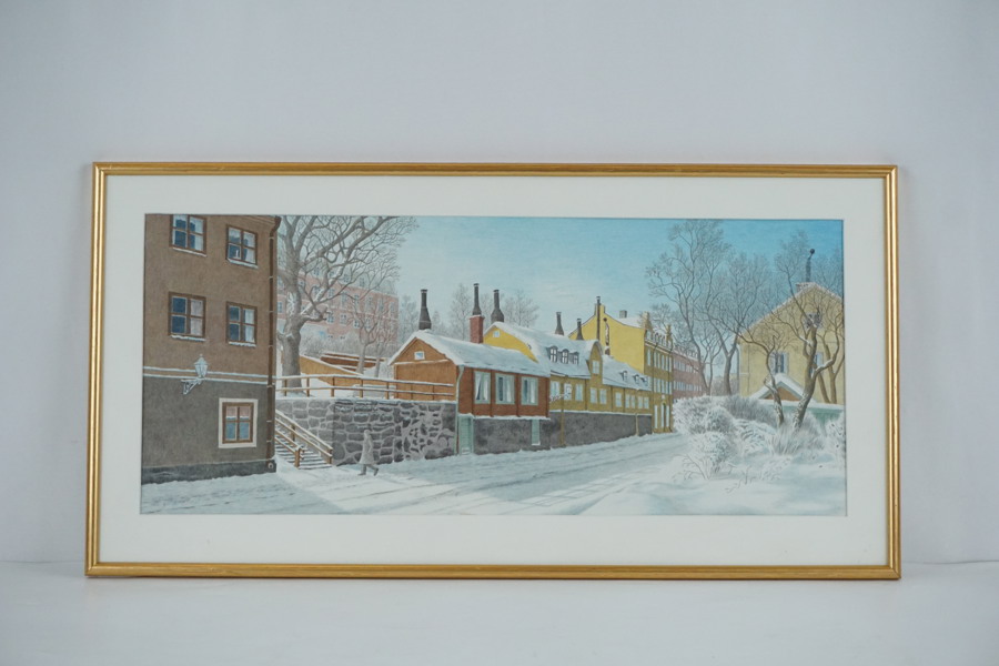 Färglitografi (Fjällgatan Stockholm) 64,5x33,5cm. M20