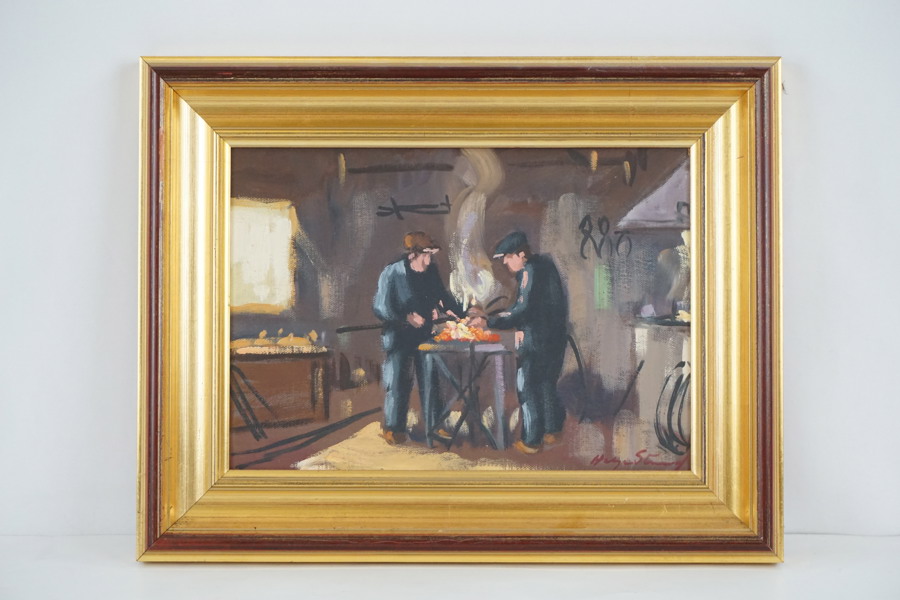 Signerad målning på duk (Smedjan) 42x33cm. M22