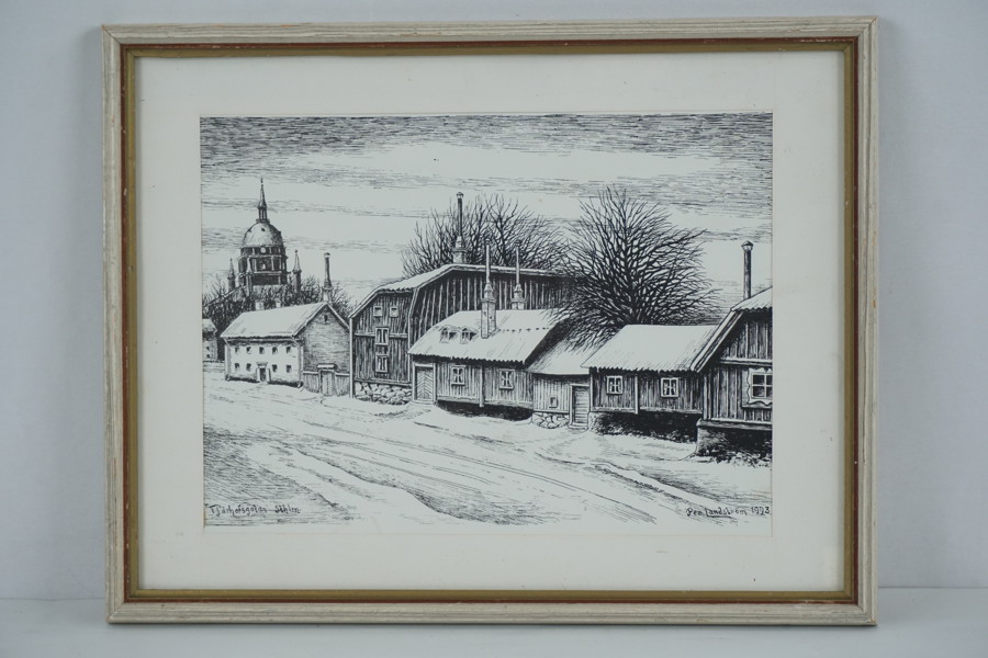 Per Landström signerad litografi (Tjärhofsgatan Stockholm) 36x28cm. M26