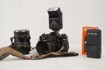 Chinon CE-II Memotron kamera med objektiv och blixt m.m. A114