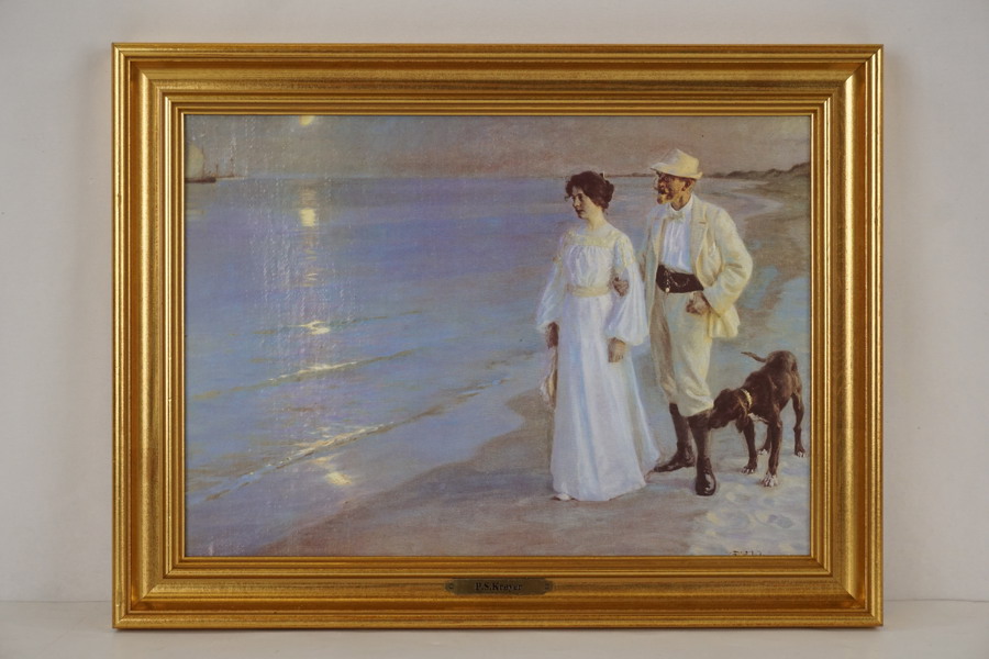 Sommarkväll på Skagens strand print I guldram 41,5x31,5cm. M32