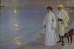 Sommarkväll på Skagens strand print I guldram 41,5x31,5cm. M32