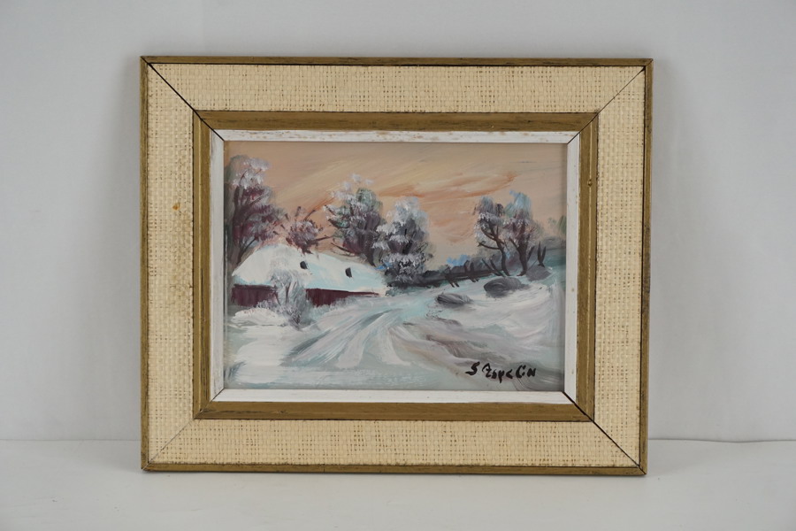 S. Aspelin målning på pannå (vinterlandskap) 37,5x30,5cm. M42/