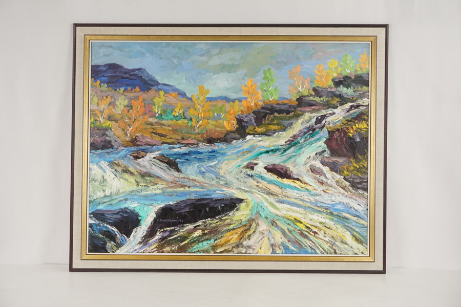 Gunnar Swanström signerad olja på duk (vattendrag) 90x71cm. M2