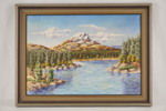 J Holmbäck målning på duk (sjö, fjäll) 75x56cm. M5