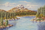 J Holmbäck målning på duk (sjö, fjäll) 75x56cm. M5