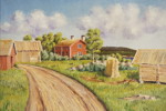 J Holmbäck målning på duk (landskap, gård) 75x56cm. M8