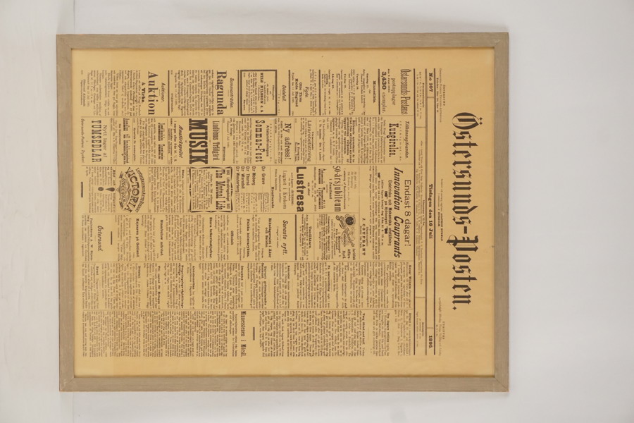 Östersunds-Posten 16 Juli 1895 tidning i ram 51x64cm. M18