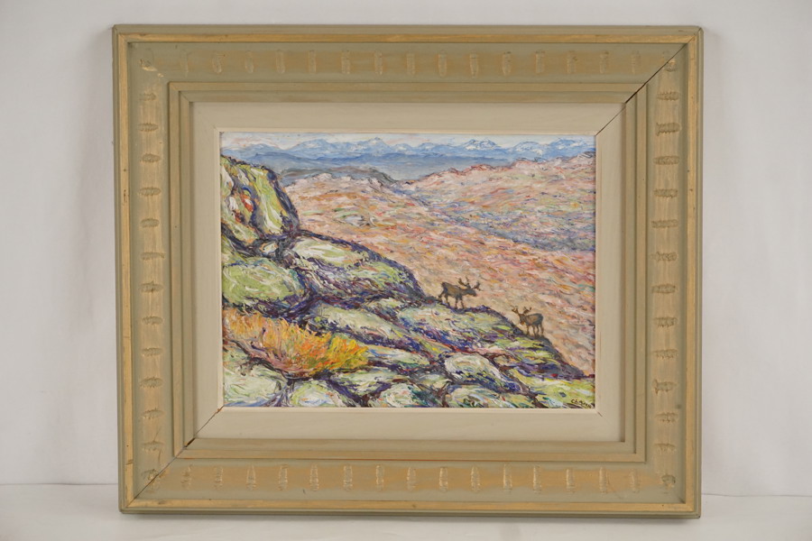 Signerad målning (fjällandskap, renar) 55x47cm. M20