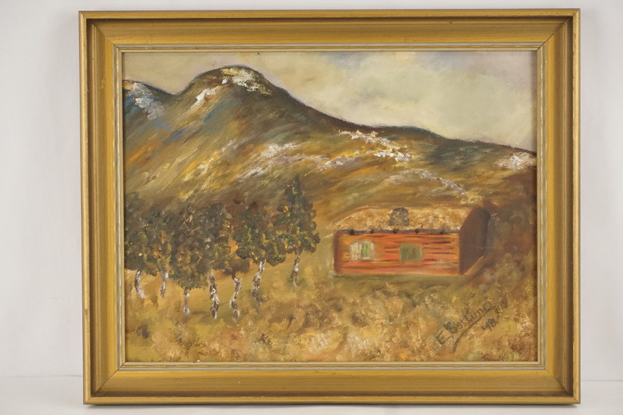 E. Östlund signerad målning (Stensdalsstugan) 55x43cm. M22