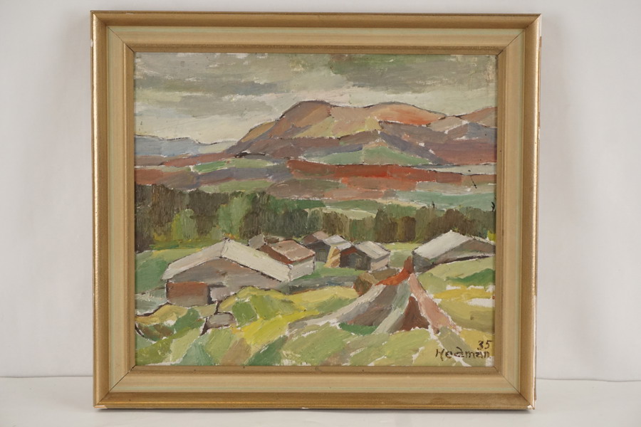 John Hedman signerad målning på duk (landskap) 45x40cm. M27