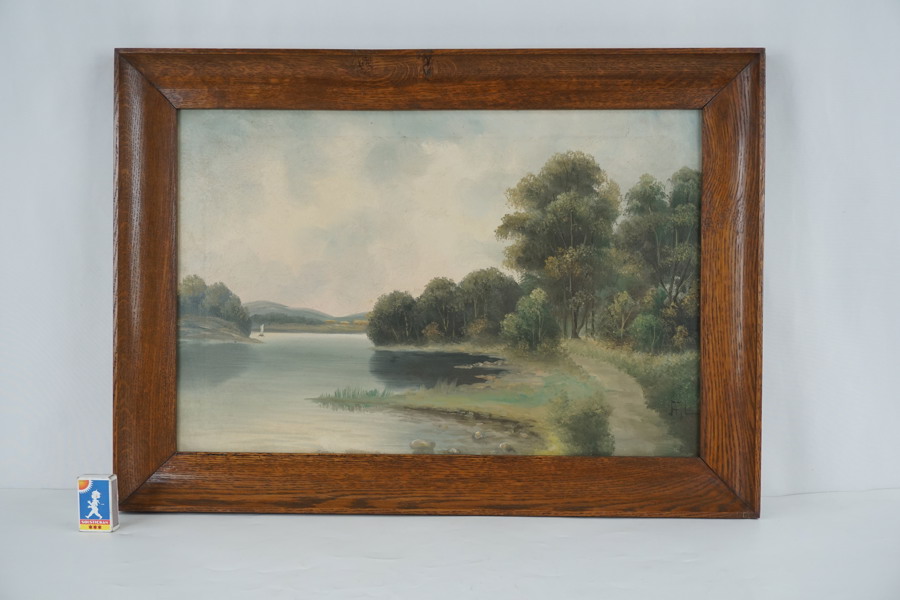 Signerad målning på duk (vattendrag) 71x51,5cm. M24/