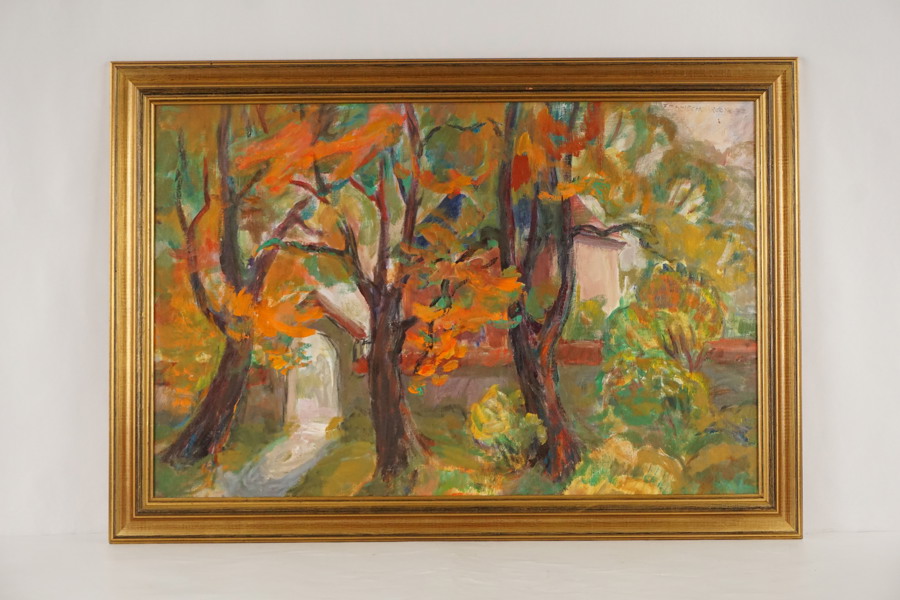 F.E Dziechciarczyk signerad målning på duk (landskap) 86x60cm. M50