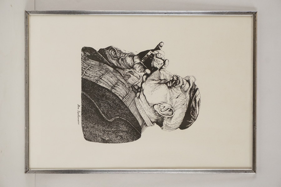 Tryck (porträtt i profil) 63x51cm. M55