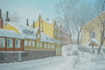 Färglitografi (Fjällgatan Stockholm) 64,5x33,5cm. M20/