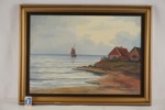 H.W. Möller signerad målning på duk (hav, båt) 79x59cm. M14/