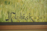 J Holmbäck målning på duk (landskap, gård) 75x56cm. M8/