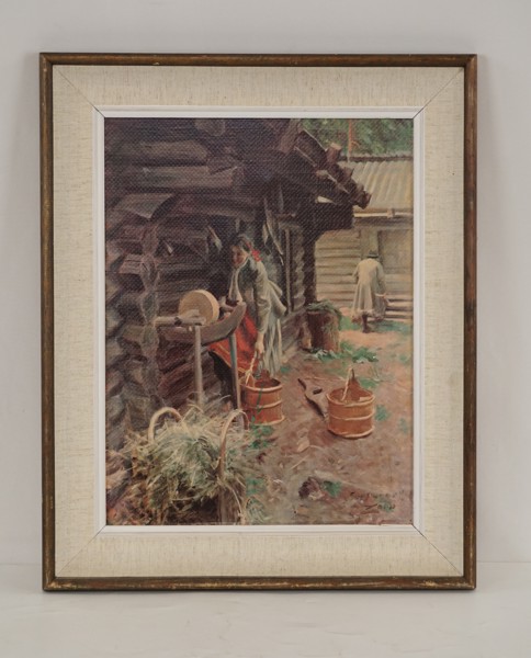 Tryck på duk, Anders Zorn. Konstkort: Vattna hästen 43x53.  M2