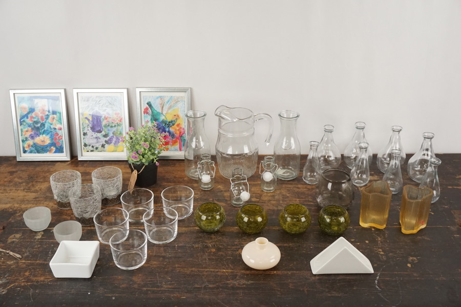 Glas, karaff, fotoram  mm. BC346