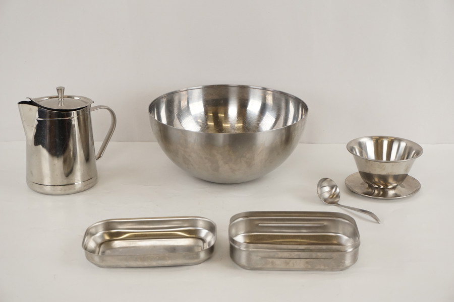 Mjölkkanna, skål i rostfritt mm. D50/