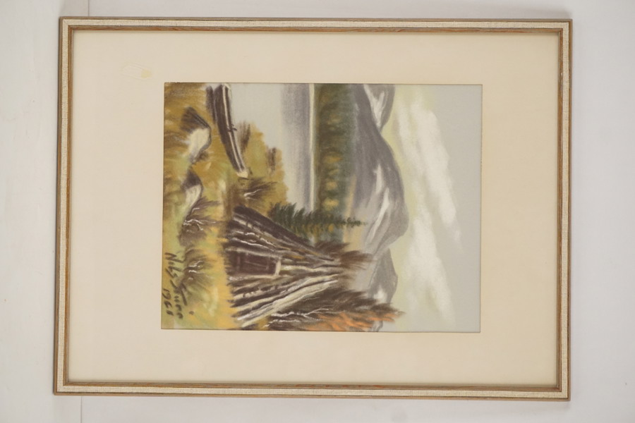 Nils Sture pastell Lappkåta, fjäll 37x50cm. M25/