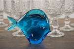 Glasskulptur blå fisk mm. G69