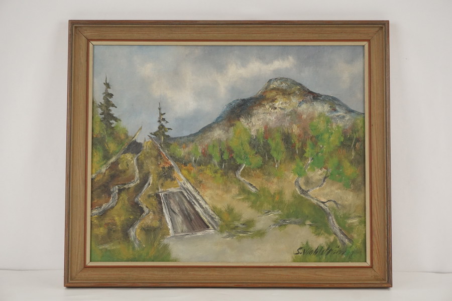 Tavla S. Wahlström, motiv kåta. M28/