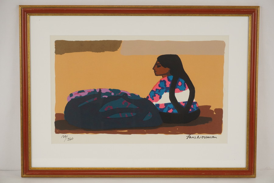 Litografi Lars Norrman, motiv sittande kvinna. M5/