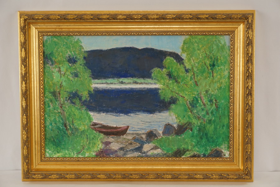 Hedman-80  Liten båt vid stranden 75x55cm. M37/