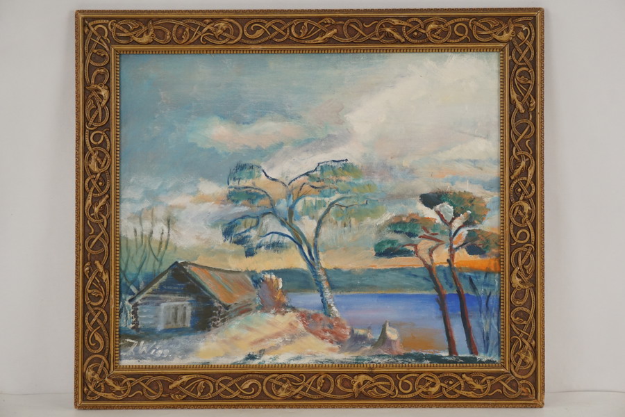 J.Wigg stuga nära en sjö 55x47. M4