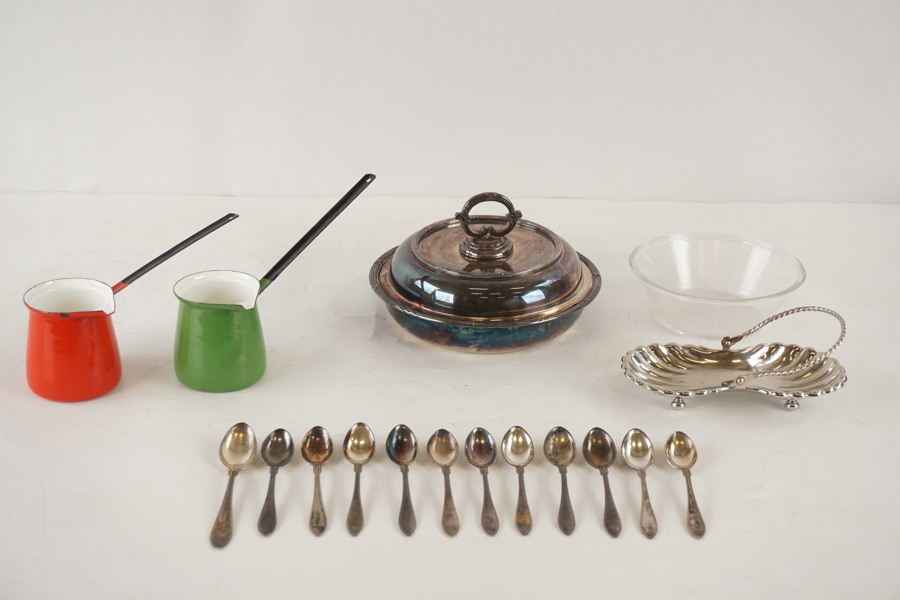 Skål med lock & bestick i ny silver mm. A178