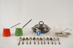 Skål med lock & bestick i ny silver mm. A178